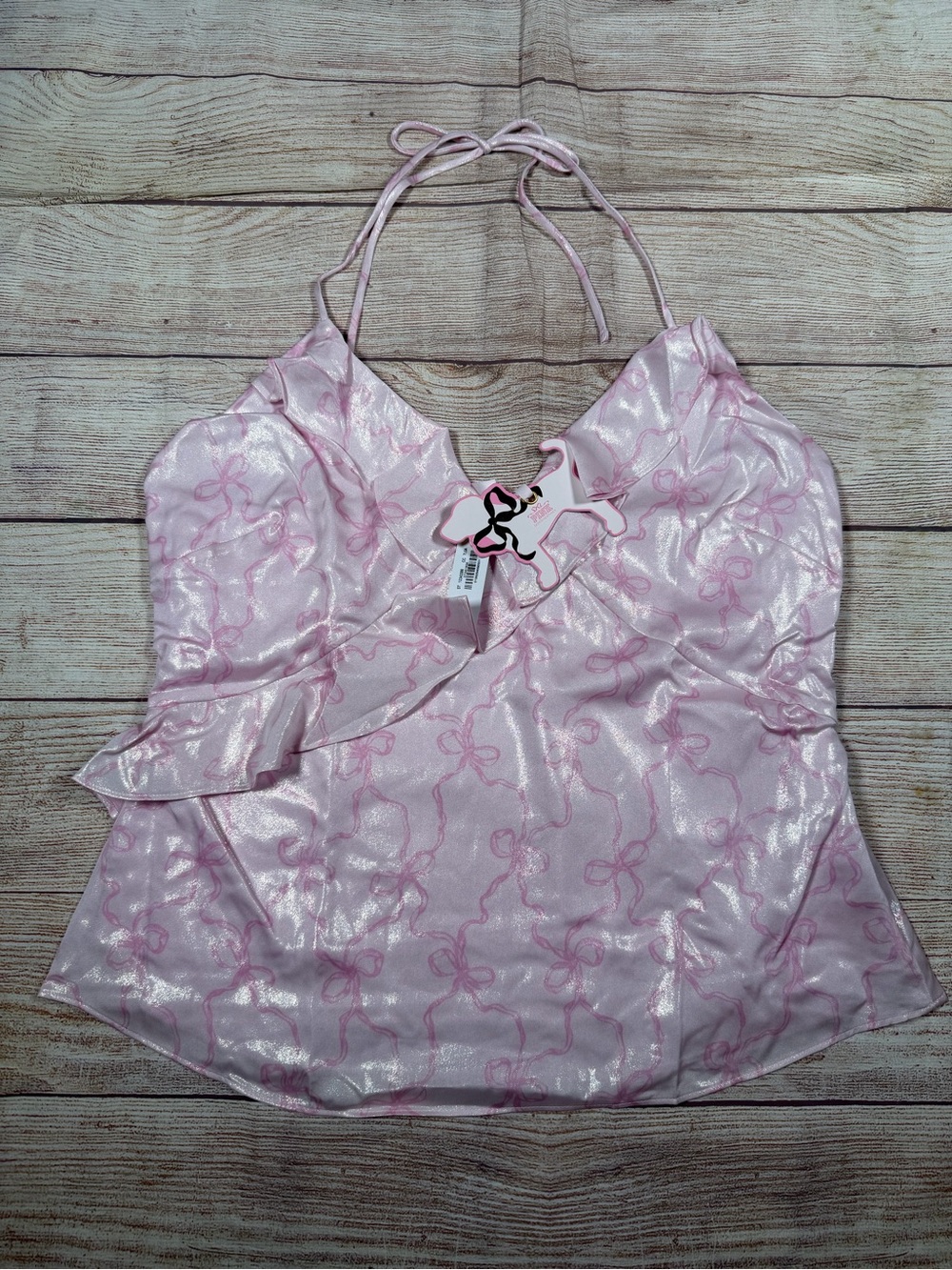 LoveShackFancy x VS Pink Fairy Ethereal Feminine Pink Shimmer Bow-Print Halter